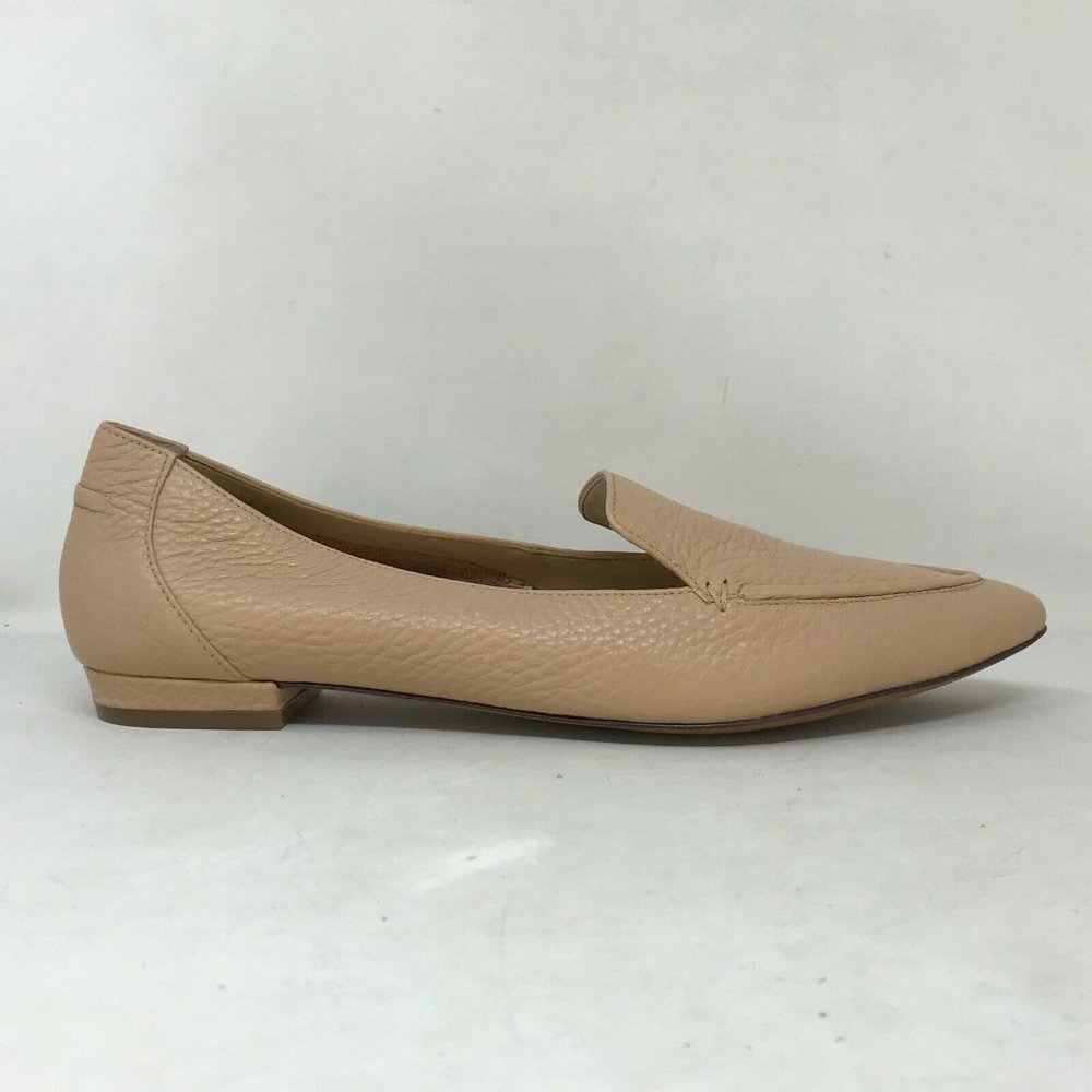 Vionic Womens Noah Beige Leather Slip On Flats Pointed Toe Comfort Size 9.5